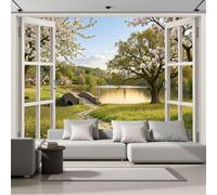 Mural De Pared Panorámico Praderas Puentes Arqueados Lagos 250x175cm Papel Pintado Vista De Ventana Pastoral Sanadora Decoración Pared Verdor Moderna Salón Dormitorio Habitación