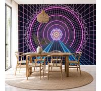 Mural De Pared Panorámico Tejido No Tejido Espacio De Túnel Psicodélico 3D, Papel Pintado Fotomural De Púrpura Geometría De Neón, 350X256Cm (Anxal), Moderno Mural De Pared Para Sala De Estar
