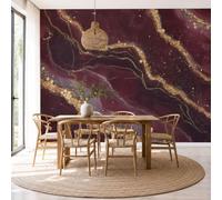 Mural De Pared Panorámico Tejido No Tejido Mármol Con Pan De Oro Antiguo, Papel Pintado Fotomural De Burdeos Preciosa Grieta Brillante, 400X280Cm (Anxal), Moderno Mural De Pared Para Sala De Estar
