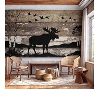 Mural De Pared Panorámico Tejido No Tejido Paisaje Rural Con Animales | Papel Pintado Fotomural De Marrón Veta De Madera Retro Bosque, 350X256Cm (Anxal), Moderno Mural De Pared Para Salón