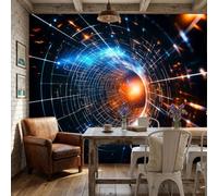 Mural De Pared Panorámico Túnel De Rejilla Circular - 200x140cm Papel Pintado Seda Decoración De Pared Decorativos Murales Fotográfico Futurismo De Ciencia Ficción, Azul