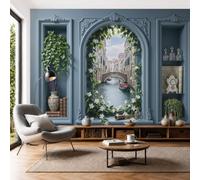 Mural de Pared Panorámico Venecia, 400x280cm Papel Pintado de Fotografía Estilo Pastoral Retro En 3D Papel Tapiz Fotomural 3D Decoración para Salón Dormitorio Oficina y Tv Pared, Azul