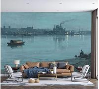 Mural de Pared PanorámicoArquitectura Ciudad Barcos Pesqueros, 350x250cm Papel Pintado de Fotografía Paisaje Papel Tapiz Fotomural 3D Decoración para Salón Dormitorio Oficina y Tv Pared, Azul