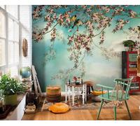 Mural De Pared Para Dormitorio 368X254CM Jardín Japonés Flores Rosadas