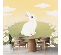 Mural de pared para dormitorio Conejo Vinilos de pared impermeables autoadhesivos grandes Dibujo Animado De Flor De Pradera Nublada Póster para sala de estar habitación infantil fondo de TV 300x208cm
