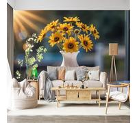 Mural de pared personalizable con ramo de margaritas amarillas, rayos soleados, efecto bokeh, tela autoadhesiva extraíble para decoración del hogar y la oficina