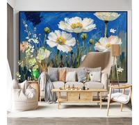 Mural de pared personalizado autoadhesivo de tela extraíble, pintura floral de amapola blanca, texturizada, impresionista, flor silvestre, gran decoración para sala de estar