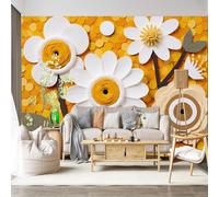 Mural de pared personalizado autoadhesivo, tela extraíble, margaritas blancas, flores amarillas, papel botánico, arte grande, decoración para sala de estar