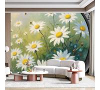 Mural de pared personalizado, autoadhesivo, tela extraíble, margaritas blancas, prado de verano, campo de flores verdes, arte natural, gran decoración para sala de estar