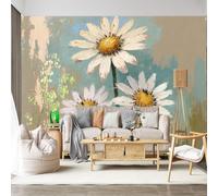 Mural de pared personalizado, autoadhesivo, tela extraíble, margaritas, flores, campo botánico, texturizado, abstracto, impresionista, arte grande, decoración para sala de estar