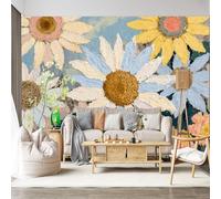 Mural de pared personalizado autoadhesivo, tela extraíble, texturizada, margaritas florales, impresionista, decoración grande para sala de estar