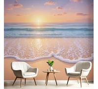 Mural De Pared Playa Y Olas Impreso Papel Pintado Fotográfico Colores Mezclados Decoración Póster Paisaje Atardecer En La Playa 150×105 Cm Mural Para Sala De Estar Dormitorio Infantil