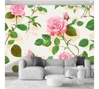 Mural de pared rústico de campo, 300 pulgadas de ancho x 210 cm de alto, papel pintado vintage con hojas de rosas, color beige claro, póster artístico para habitación de niños, dormitorio, sala de