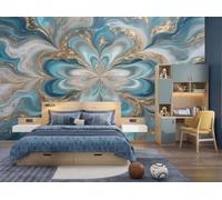 Mural De Pared Turquesa Trébol De Mármol De Fantasía, Papel Pintado Fotográfico Tejido No Tejido Geometría De Lujo, 250X175Cm, Fotomurales Moderna Decorativo Para Sala De Estar, Dormitorio