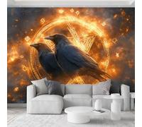 Mural de pared vintage no tejido, 500 pulgadas de ancho x 280 cm de alto, papel pintado geométrico de pájaros animales de alta calidad, póster decorativo de pared gris medianoche para habitación de