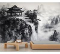 Mural de pintura de tinta china con paisaje de pabellones, mural de pared tradicional, papel tapiz gigante 3D, escala comercial, cafetería, salón, galería (no autoadhesivo)