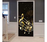 Mural De Puerta 3D, Pegatina Autoadhesiva Para Puerta, Póster Para Puerta, Papel Tapiz Para Puerta, Arte Para Puerta, Pegatina De Pared Para Puerta, Foto De Puerta Notas De La Partitura De Oro 80 X 2