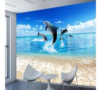 Mural de PVC autoadhesivo 3D papel tapiz con diseño de delfín playa y océano decoración del hogar pintura de pared arte de pared pegatina