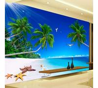 Mural de PVC autoadhesivo 3D papel tapiz paisaje marino cocotero playa fondo decoración del hogar pintura de pared arte de pared pegatina