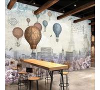 Mural de PVC autoadhesivo 3D papel tapiz retro con globo aerostático torre de hierro fondo arquitectónico decoración del hogar pintura de pared arte de pared pegatina
