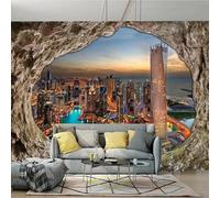 mural de PVC autoadhesivo papel pintado 3D en cueva tridimensional paisaje urbano pintura mural de fondo pared salón dormitorio arte decorativo