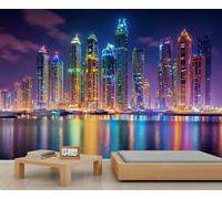 Mural de reflexiones de la ciudad, murales de pared de Nueva York, papel tapiz de edificios de neón para habitación de los niños, sala de estar, dormitorio, sofá, TV, decoración de fondo - 300 x 210