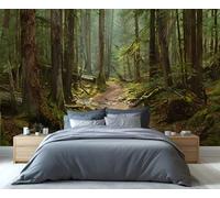 Mural de sendero en un exuberante bosque: arte mural para sala de estar con un sereno camino boscoso y árboles imponentes; papel tapiz para una escapada tranquila a la naturaleza. 150x105cm