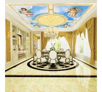 Mural de techo 3D autoadhesivo con cielo azul, nubes blancas y figuras de ángeles; papel pintado ideal para la decoración del techo del salón o del dormitorio
