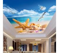 Mural de techo 3D autoadhesivo con diseño de playa, estrellas de mar y aves marinas, ideal para la decoración de techos de salas de estar y dormitorios