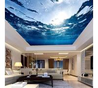 Mural de techo 3D autoadhesivo, papel tapiz azul con diseño de mundo submarino, revestimiento de pared para decoración de techos de sala de estar y dormitorio