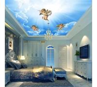 Mural de techo autoadhesivo en 3D con cielo azul, nubes blancas, sol y ángeles, ideal para la decoración del techo de la sala de estar y el dormitorio