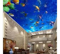 Mural de techo autoadhesivo en 3D con un mundo submarino y peces, ideal para la decoración del techo de la sala de estar y el dormitorio