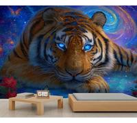 Mural de tigre de vida silvestre, papel pintado de animales de nebulosa cósmica, mariposas y flores, papel pintado para pared de niñas, murales para dormitorio, sala de estar, 500 x 350 cm