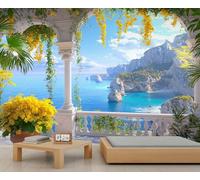 Mural de Toscana Italia, papel pintado de flores florales, papel tapiz de plantas verdes para sala de estar, murales de pared de columnas romanas italianas, 250 x 175 cm (no se despega)