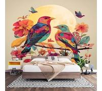 Mural Decorativo para Pared de TNT XL 250x175 cm, Flores Y PáJaros RomáNticos Chinos Papel Pintado Decoración Interior, Multicolor Revestimiento de Pared Fotomural para Oficina, Pasillo 200x140 cm