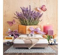 Mural Decorativo para Pared de TNT XL 250x175 cm, Mariposas Y Flores RomáNticas Papel Pintado Decoración Interior, Beige Revestimiento de Pared Fotomural para Oficina, Pasillo y Comedor 200x140 cm