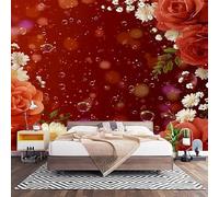Mural Decorativo para Pared de TNT XXL 300x210 cm, Burbujas De Rosas RomáNticas Papel Pintado Decoración Interior, Rojo Revestimiento de Pared Fotomural para Oficina, Pasillo y Comedor 200x140 cm