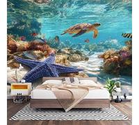 Mural Decorativo para Pared de TNT XXL 400x280 cm, Escena Del Mundo Submarino Papel Pintado Decoración Interior, Azul Revestimiento de Pared Fotomural para Oficina, Pasillo y Comedor 200x140 cm
