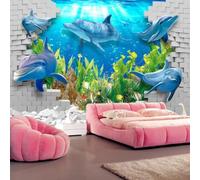 Mural del mundo submarino con delfines en relieve 3D papel pintado para salón pared de fondo y decoración artística para dormitorio