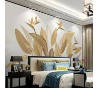 Mural dorado con hojas vegetales en relieve en 3D papel pintado para salón pared de fondo y dormitorio; tapices artísticos decorativos