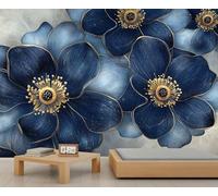 Mural floral azul profundo, papel pintado de flores nobles, elegante mural de pared, restaurante, comedor, decoración artística a gran escala (no autoadhesivo)