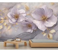 Mural floral en relieve 3D, papel pintado de lujo para salón, elegante diseño floral de mármol de 200x200cm (no autoadhesivo).