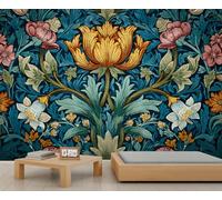 Mural floral estilo William Morris, decoración botánica tradicional para sala de estar y dormitorio, arte de pared vintage clásico. 100x100cm (No es autoadhesivo)