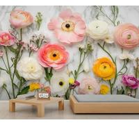 Mural floral, papel pintado de flores de primavera, papel tapiz floral de mármol para sala de estar, murales de pared de flores, 150 x 105 cm (no se despega)