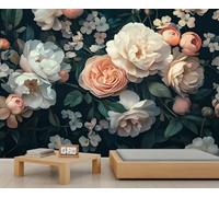 Mural floral, papel pintado de peonía, papel pintado de flores de primavera para sala de estar, murales de pared florales, 150 x 105 cm (no se despega)