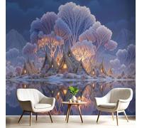 Mural fotográfico 3D con paisaje nórdico de pueblo y lago, paisaje invernal, póster de pared, adhesivo para pared de TV, dormitorio, restaurante, 400 cm x 280 cm