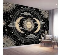 Mural Fotográfico 3D - Minimalista Estrellas Cuerpos celestes Luna Pintura de pared de lujo para interiores de sala de estar, Negro Póster decorativo ecológico para el hogar 400 x 280 cm