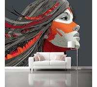 Mural Fotográfico 3D - Moderno Art Déco Femenino Tocado Pintura de pared de lujo para interiores de sala de estar, Gris Póster decorativo ecológico para el hogar 350 x 256 cm