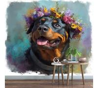 Mural Fotográfico 3D Rottweiler Lienzo de Seda Premium Lindo Perro Murales - Decoración para Sala, Dormitorio, Oficina-366 x 254 cm