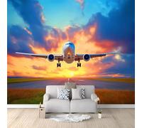 Mural Fotográfico Avión Al Atardecer 400x280 cm Murales Decorativos Pared 3D Papel Pintado, Moderno Decoración de Paredes para salón Dormitorio Pasillo Comedor